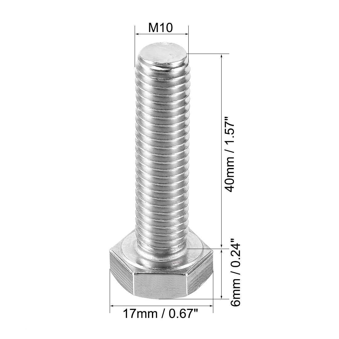 uxcell Uxcell M10x40mm Hex Bolts 304 Stainless Steel Hexagon Left Hand Screw Bolt