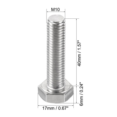 Harfington Uxcell M10x40mm Hex Bolts 304 Stainless Steel Hexagon Left Hand Screw Bolt