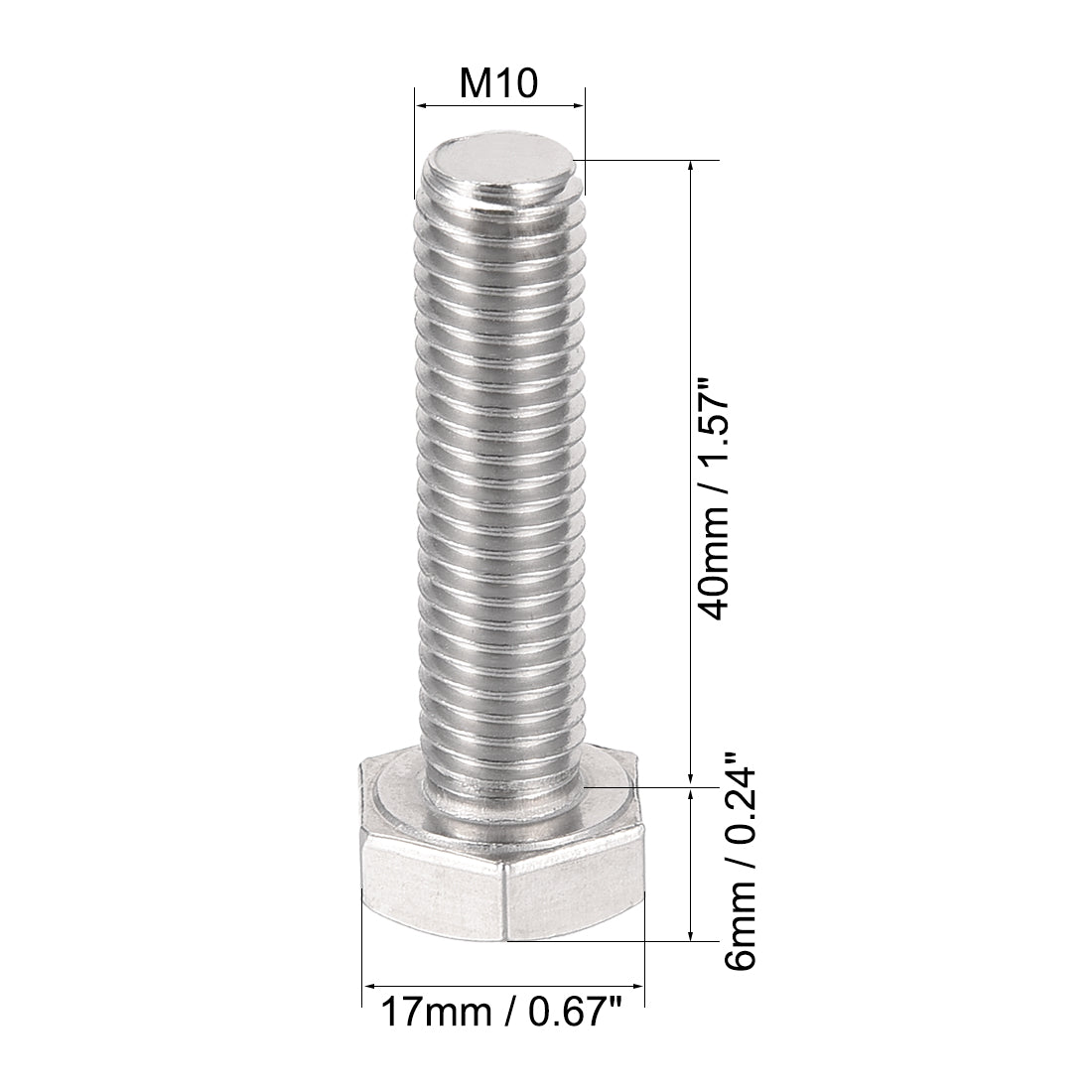 uxcell Uxcell 2Stk. 304 Edelstahl Sechskantschrauben Linksgewinde Befestiger M10 Gewinde 40mm