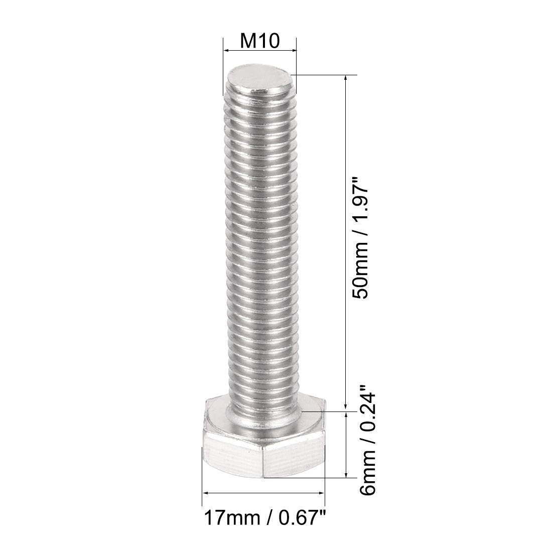 uxcell Uxcell M10x50mm Hex Bolts 304 Stainless Steel Hexagon Left Hand Screw Bolt 2pcs