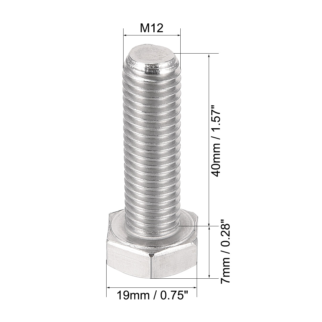 uxcell Uxcell M12x40mm Hex Bolts 304 Stainless Steel Hexagon Left Hand Screw Bolt