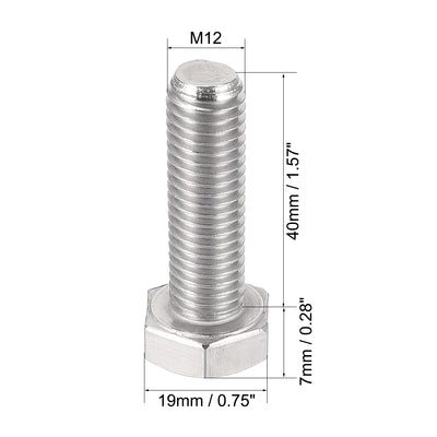 Harfington Uxcell M12x40mm Hex Bolts 304 Stainless Steel Hexagon Left Hand Screw Bolt