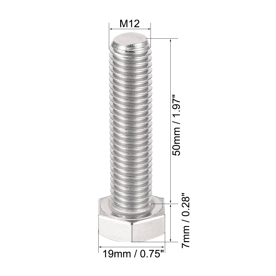 uxcell Uxcell M12x50mm Hex Bolts 304 Stainless Steel Hexagon Left Hand Screw Bolt