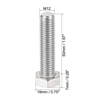 Harfington Uxcell M12x50mm Hex Bolts 304 Stainless Steel Hexagon Left Hand Screw Bolt