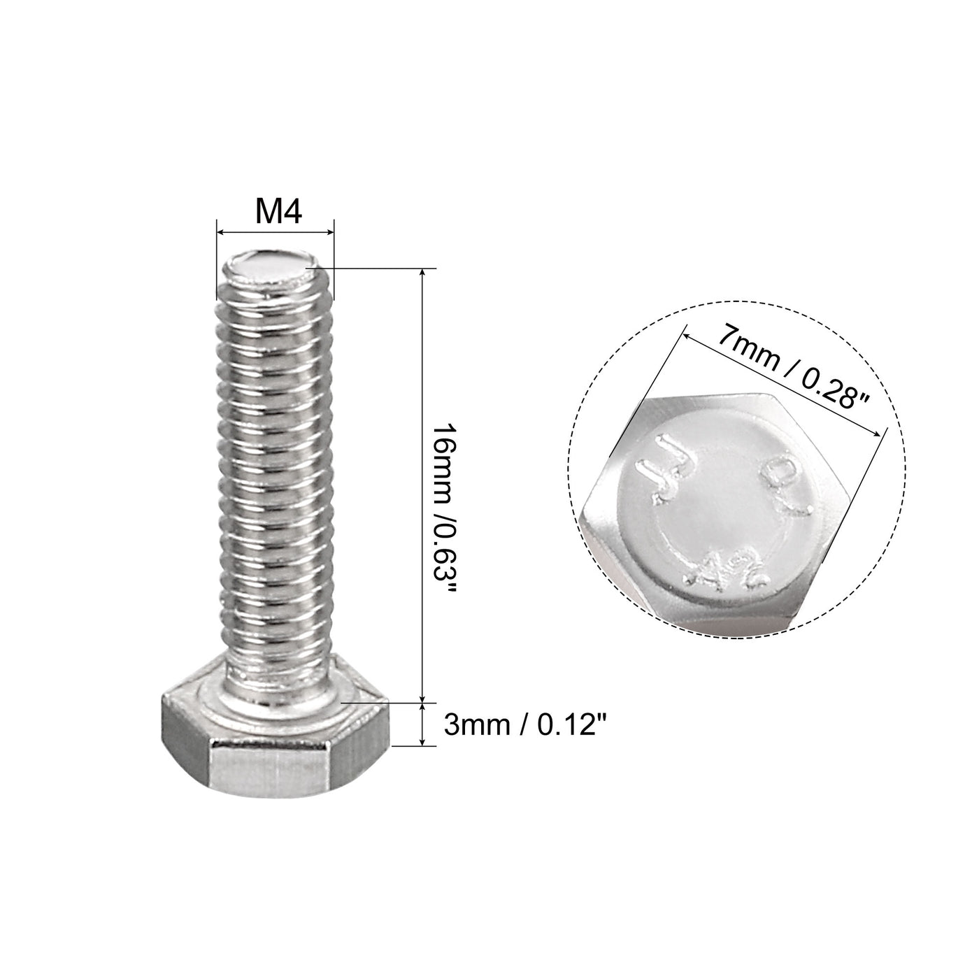 uxcell Uxcell M4x16mm Hex Bolts 304 Stainless Steel Hexagon Screw Bolt 50pcs