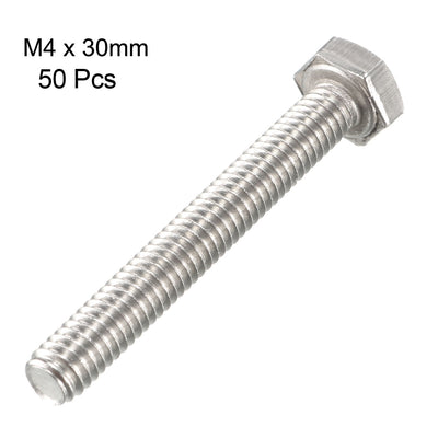 Harfington Uxcell M4x30mm Hex Bolts 304 Stainless Steel Hexagon Screw Bolt 50pcs