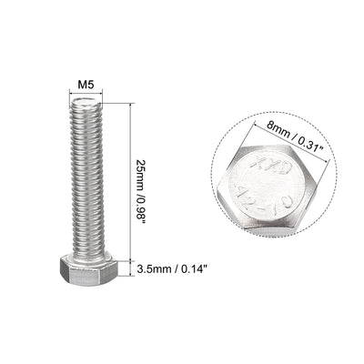 Harfington Uxcell M5x25mm Hex Bolts 304 Stainless Steel Hexagon Screw Bolt 50pcs