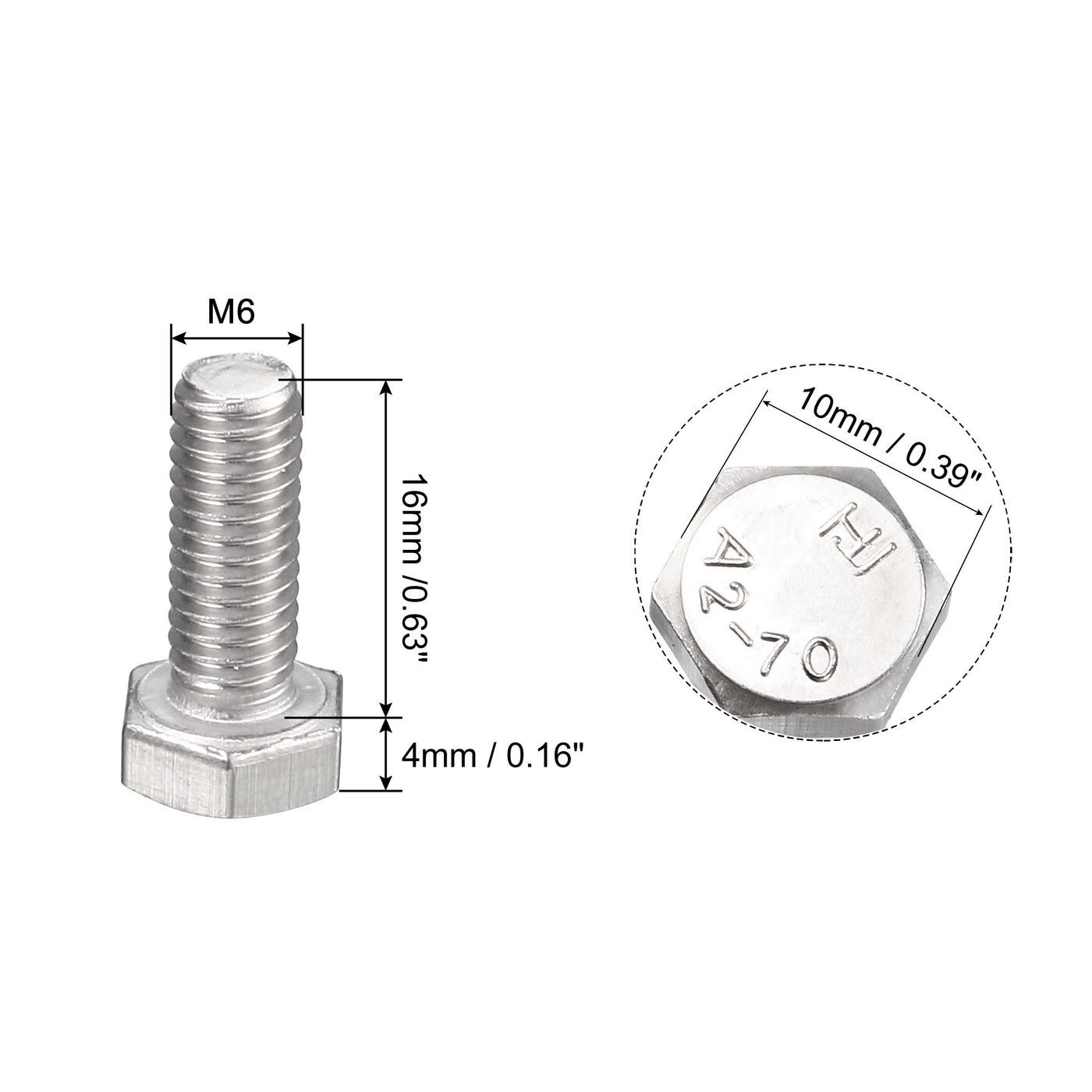 uxcell Uxcell M6x16mm Hex Bolts 304 Stainless Steel Hexagon Screw Bolt 30pcs