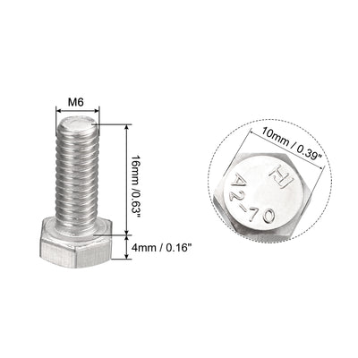 Harfington Uxcell M6x16mm Hex Bolts 304 Stainless Steel Hexagon Screw Bolt 30pcs