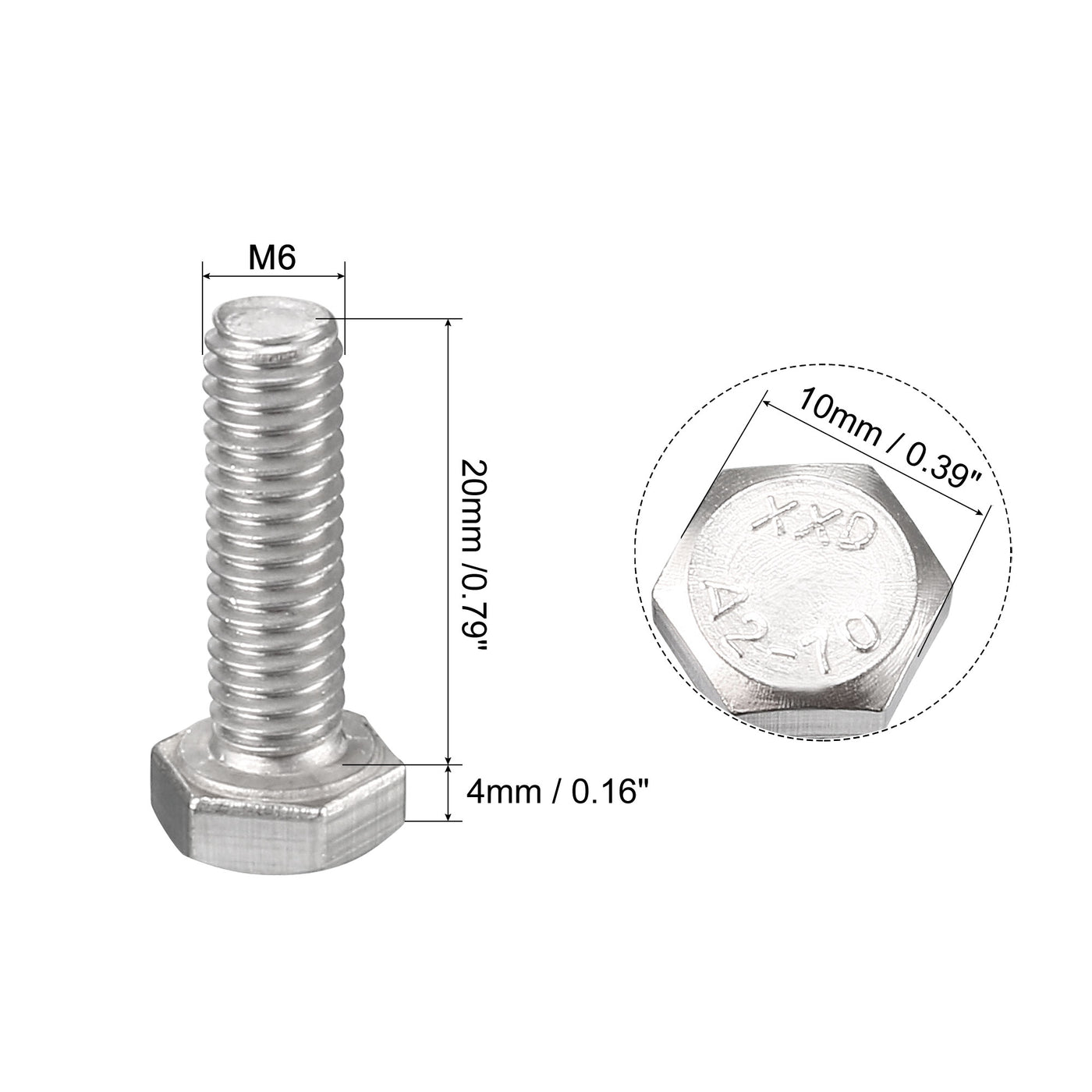 uxcell Uxcell M6x20mm Hex Bolts 304 Stainless Steel Hexagon Screw Bolt 10pcs