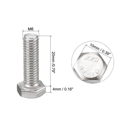 Harfington Uxcell M6x20mm Hex Bolts 304 Stainless Steel Hexagon Screw Bolt 10pcs