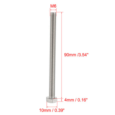 Harfington Uxcell M6x90mm Hex Bolts 304 Stainless Steel Hexagon Screw Bolt 15pcs