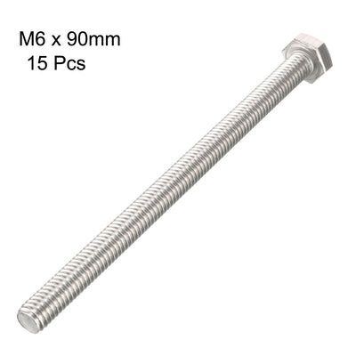 Harfington Uxcell M6x90mm Hex Bolts 304 Stainless Steel Hexagon Screw Bolt 15pcs