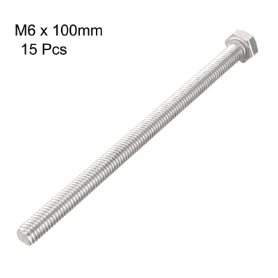 Harfington Uxcell M6x100mm Hex Bolts 304 Stainless Steel Hexagon Screw Bolt 15pcs