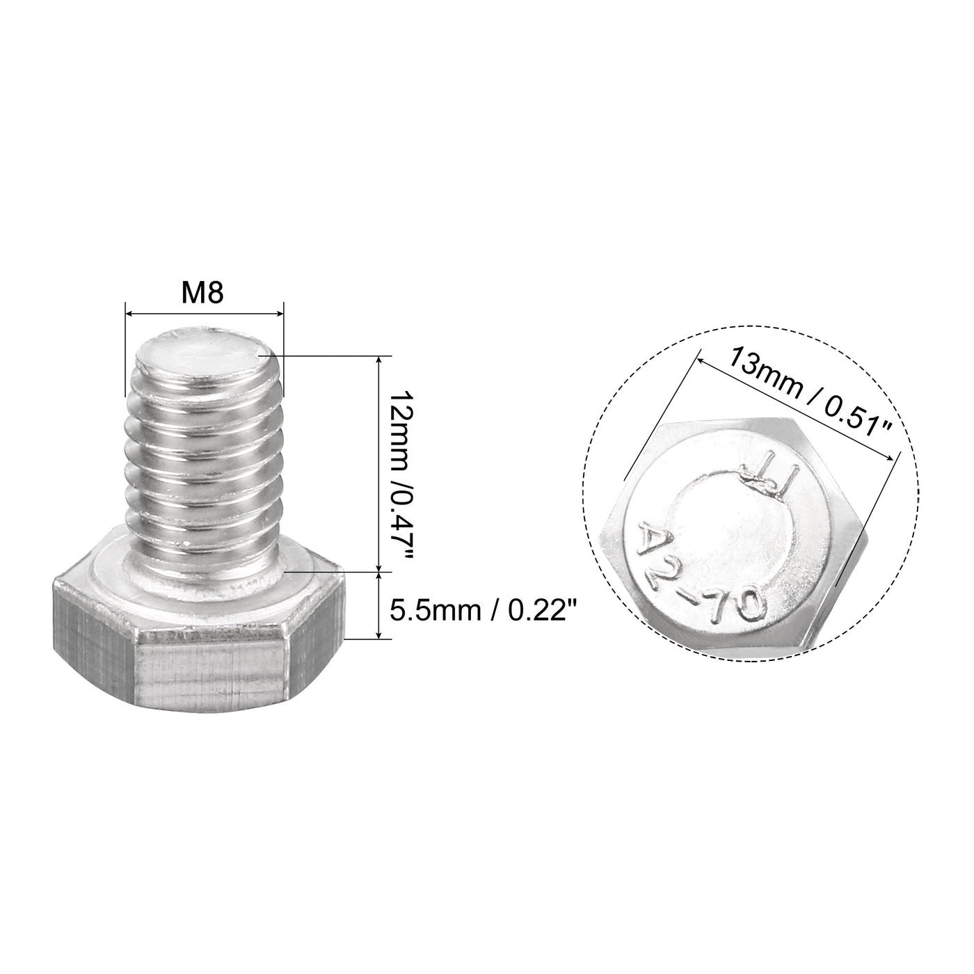 uxcell Uxcell M8x12mm Hex Bolts 304 Stainless Steel Hexagon Screw Bolt 20pcs