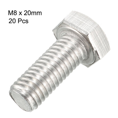 Harfington Uxcell M8x20mm Hex Bolts 304 Stainless Steel Hexagon Screw Bolt 20pcs