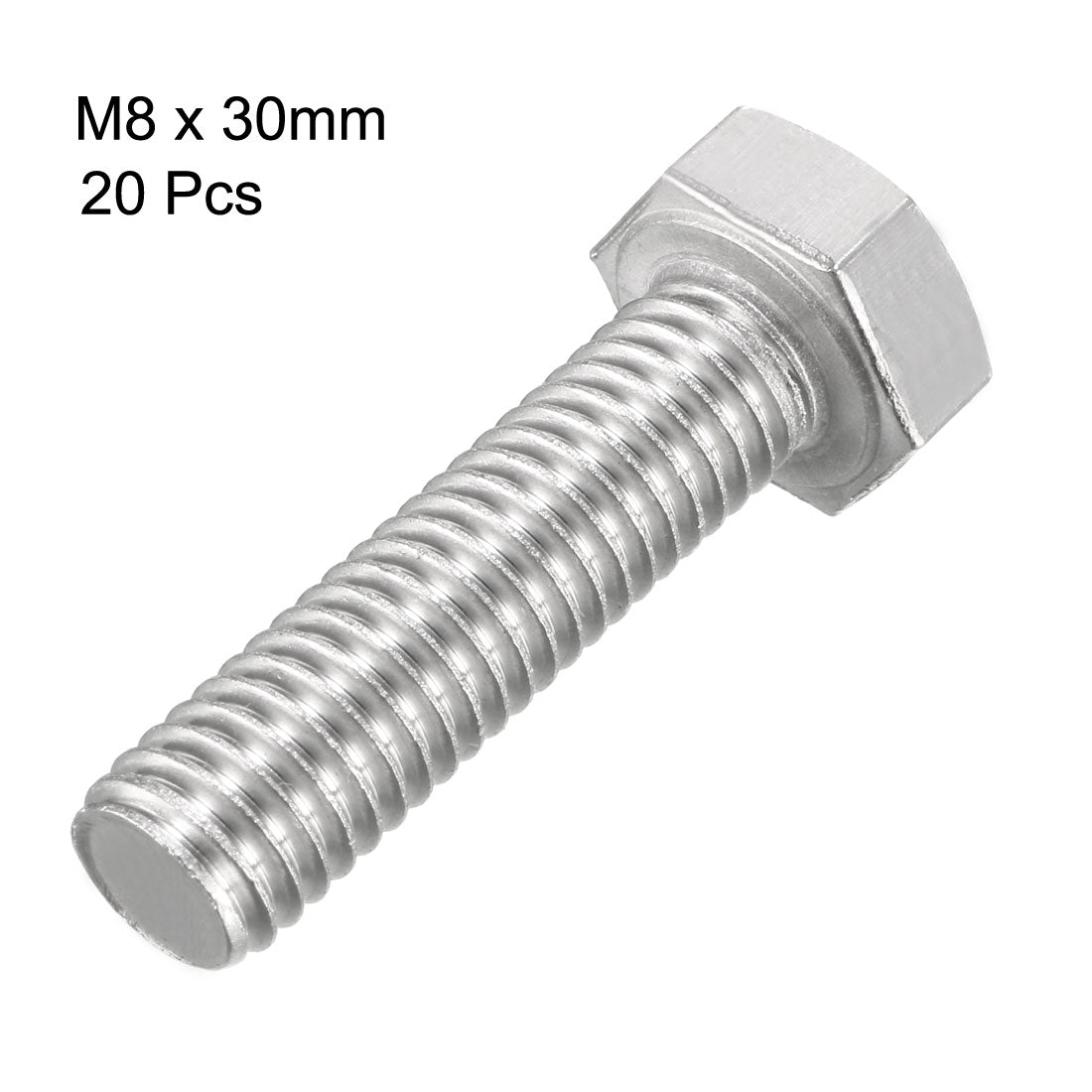 uxcell Uxcell M8x30mm Hex Bolts 304 Stainless Steel Hexagon Screw Bolt 20pcs