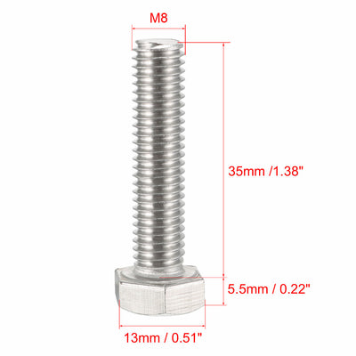 Harfington Uxcell M8x35mm Hex Bolts 304 Stainless Steel Hexagon Screw Bolt 20pcs