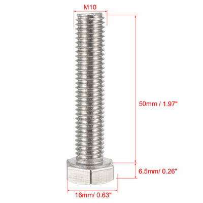 Harfington Uxcell M10x50mm Hex Bolts 304 Stainless Steel Hexagon Screw Bolt 6pcs