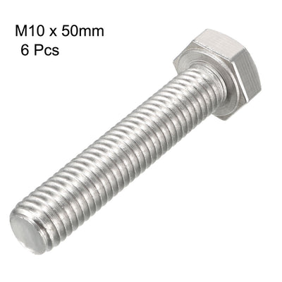 Harfington Uxcell M10x50mm Hex Bolts 304 Stainless Steel Hexagon Screw Bolt 6pcs