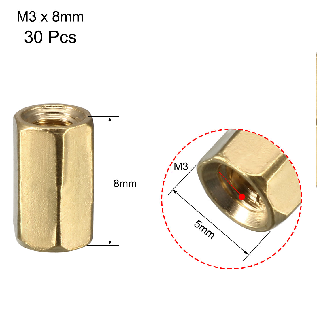 uxcell Uxcell 30Stk. M3x8mm Buchse auf Buchse Messing PCB Motherboard Abstandhalter Ständer