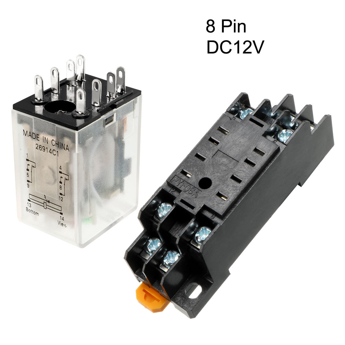 uxcell Uxcell DC12V Coil Green Indicator Light 8 Pin DPDT Electromagnetic General Purpose Power Relay + Socket Base