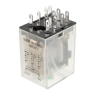 Harfington Uxcell DC12V Coil Green Indicator Light 11 Pin 3P3T Electromagnetic General Purpose Power Relay + Socket Base