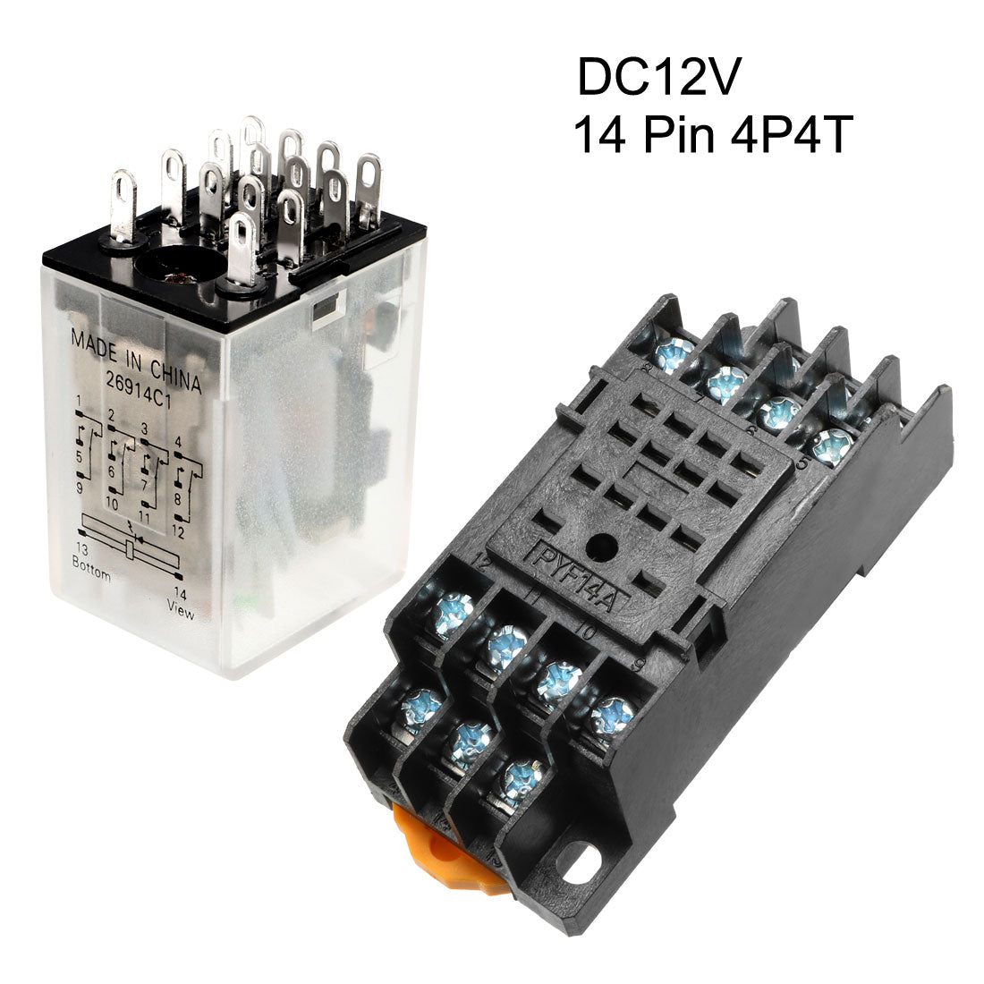 uxcell Uxcell DC12V Spule 14 Pin 4P4T Elektromagnetisch Allzwecke Leistungsrelais+Sockel Basis de