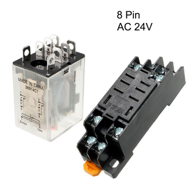 Harfington Uxcell AC 24V Coil Red Indicator Light 8 Pin DPDT Electromagnetic General Purpose Power Relay + Socket Base JQX-13F