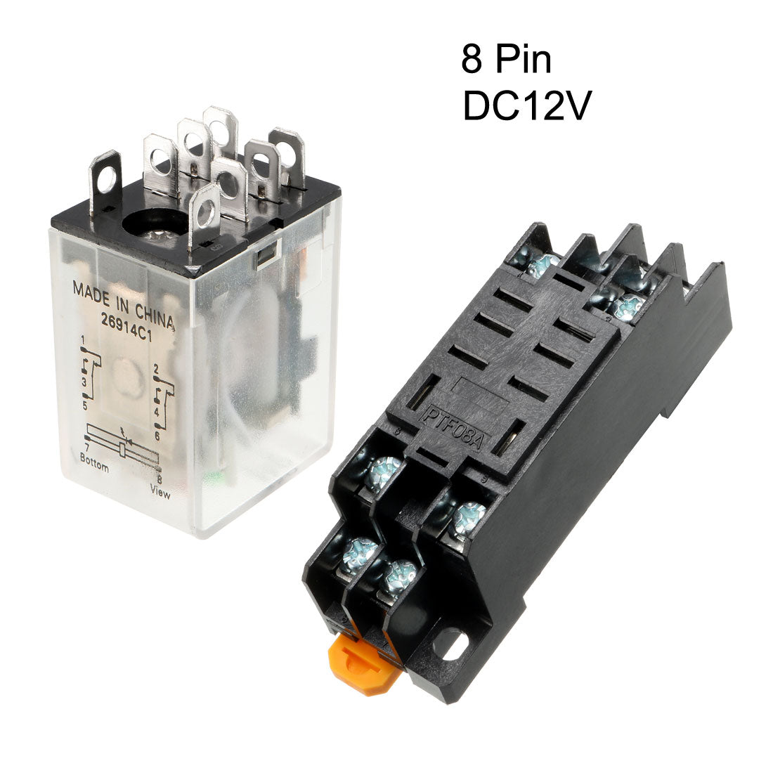 uxcell Uxcell DC12V Coil Green Indicator Light 8 Pin DPDT Electromagnetic General Purpose Power Relay + Socket Base JQX-13F