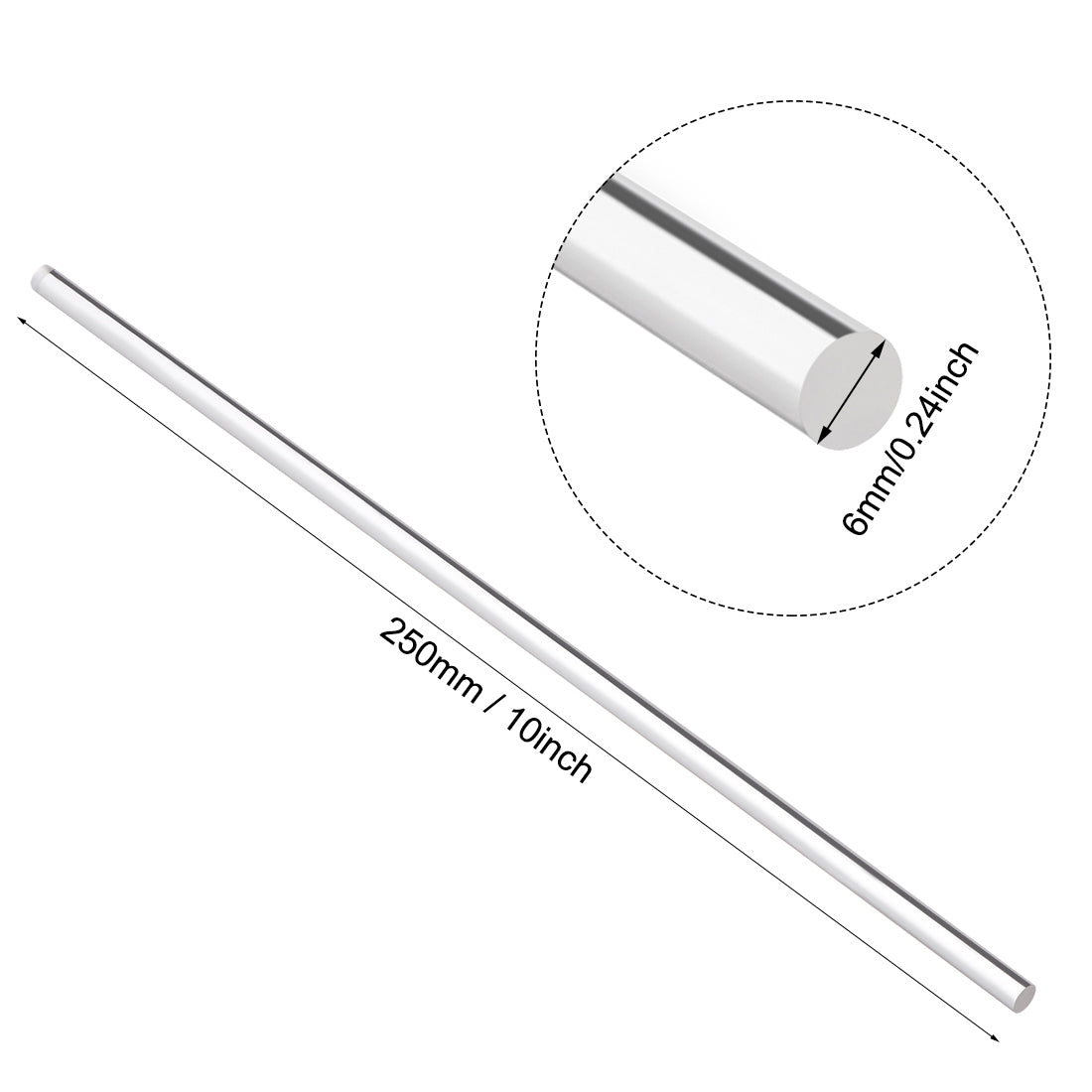 uxcell Uxcell 6mmx250mm Clear Solid Acrylic Round Rod PMMA Bar 4pcs