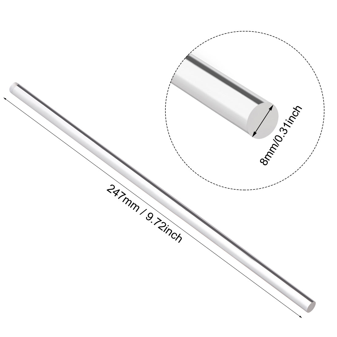 uxcell Uxcell 8mmx250mm Clear Solid Acrylic Round Rod PMMA Bar 2pcs