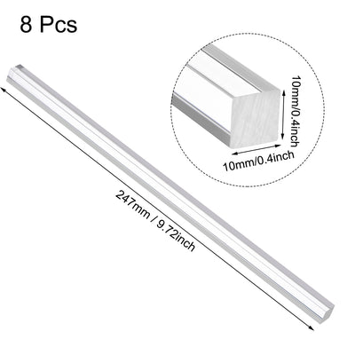 Harfington Uxcell 10mmx10mmx250mm Clear Solid Acrylic Square Rod PMMA Bar 8pcs