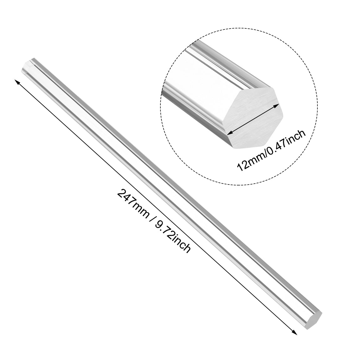 uxcell Uxcell 12mmx12mmx250mm Clear Solid Acrylic Hexagon Rod PMMA Bar 2pcs