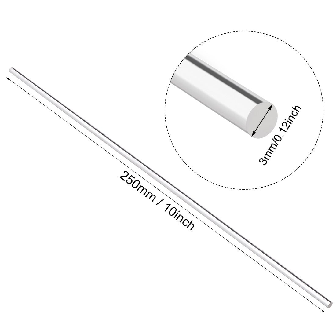 uxcell Uxcell 3mmx250mm Clear Solid Acrylic Round Rod PMMA Bar 8pcs