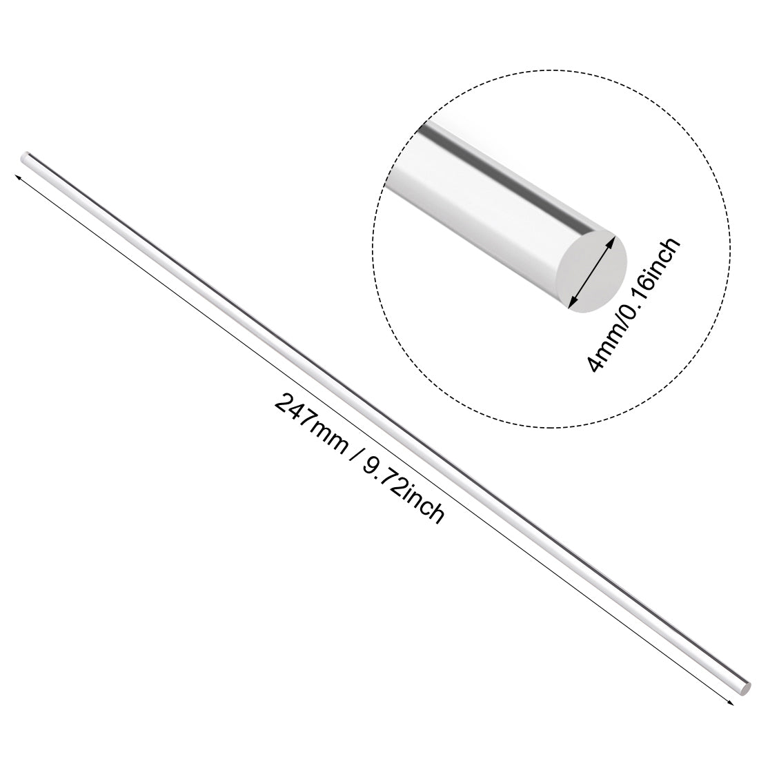 uxcell Uxcell 4mmx245mm Clear Solid Acrylic Round Rod PMMA Bar