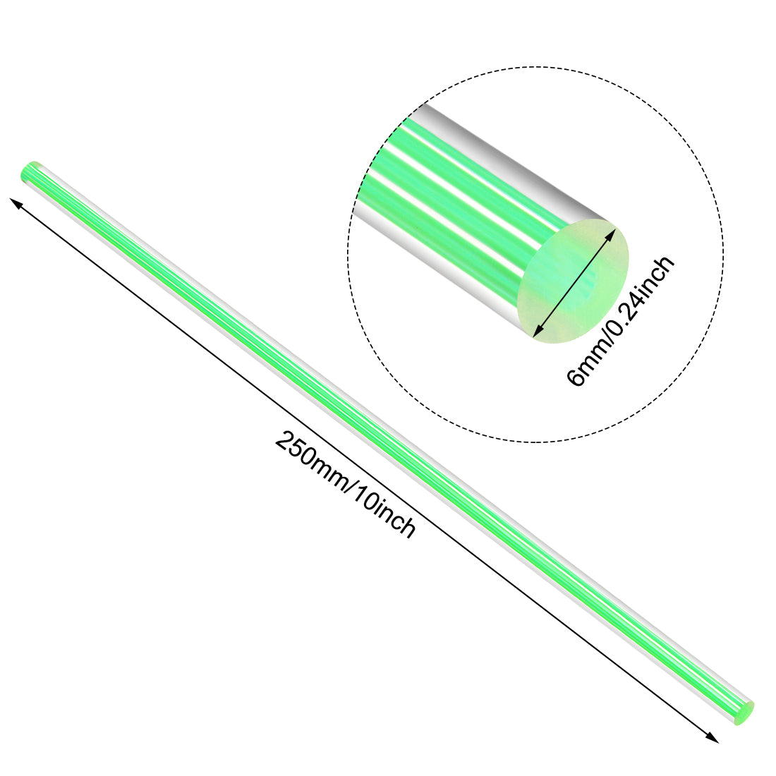 uxcell Uxcell 6mmx250mm Straight Green Line Solid Acrylic Round Rod PMMA Bar 4pcs