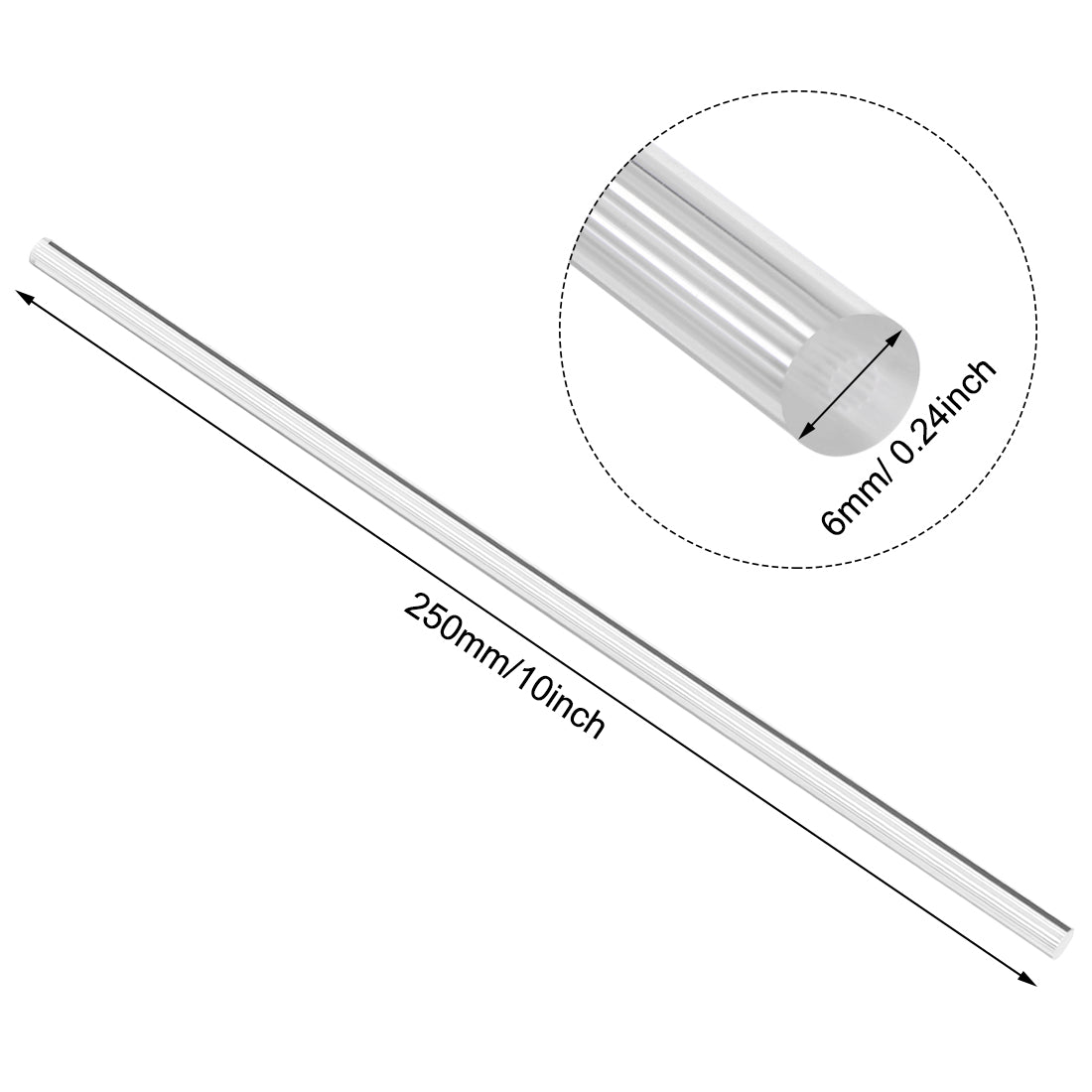 uxcell Uxcell 6mmx250mm Straight White Line Solid Acrylic Round Rod PMMA Bar 4pcs