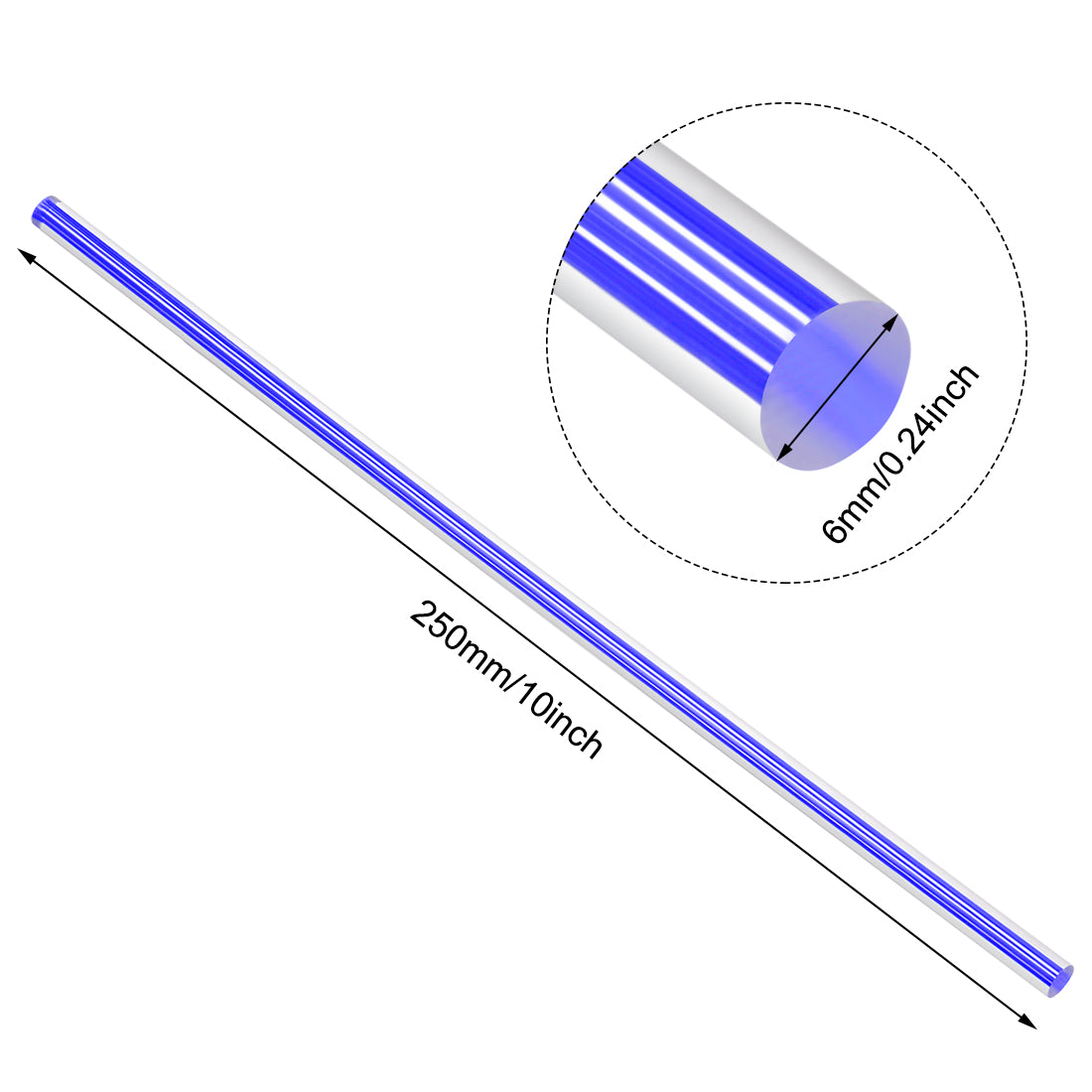 uxcell Uxcell 6mmx250mm Straight Dark Blue Line Solid Acrylic Round Rod PMMA Bar 2pcs