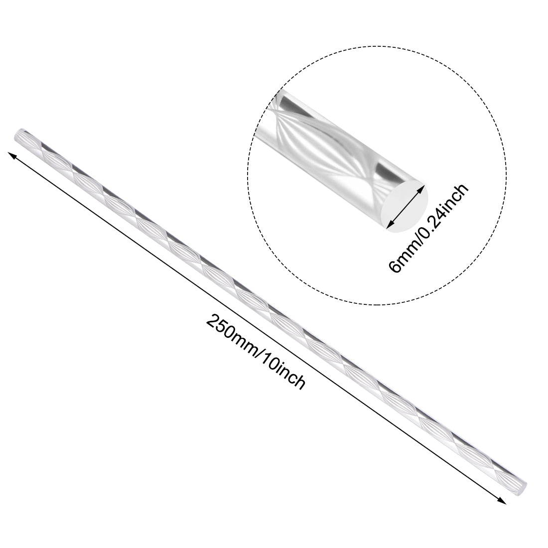 uxcell Uxcell 6mmx250mm Spiral White Line Solid Acrylic Round Rod PMMA Bar 4pcs