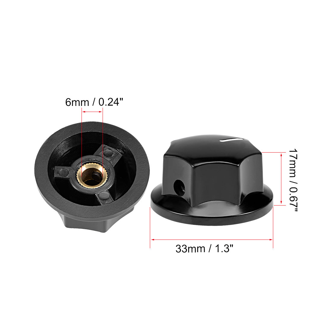 uxcell Uxcell 10Pcs 6mm Insert Shaft 33x17mm Plastic Potentiometer Rotary Knob Pots Black