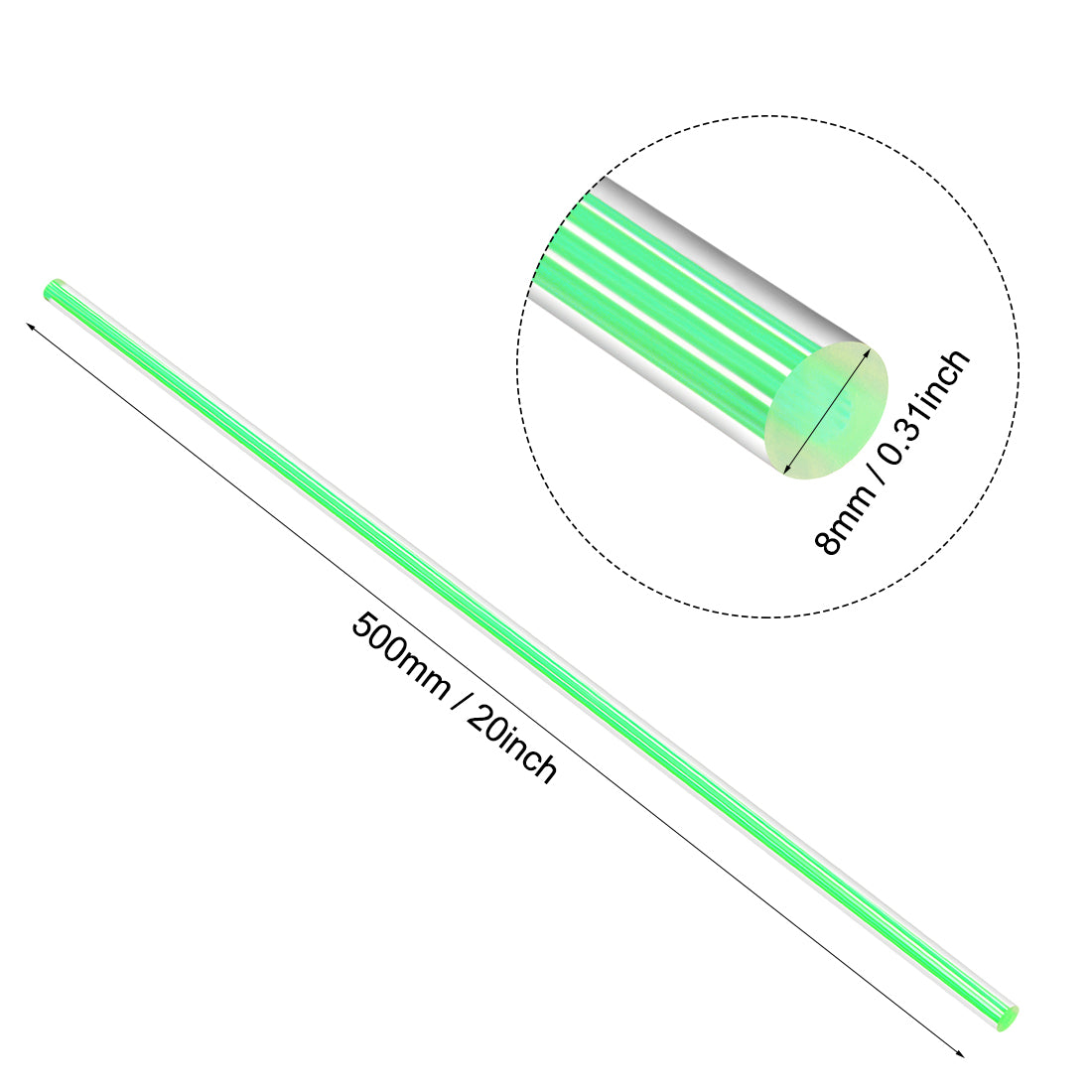 uxcell Uxcell 8mmx500mm Straight Light Green Line Solid Acrylic Round Rod PMMA Bar