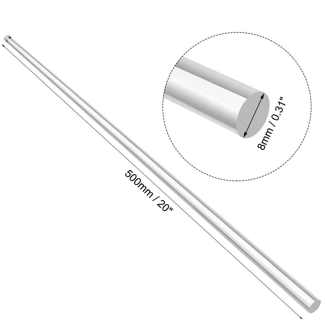 uxcell Uxcell 8mmx500mm Round Shape Solid Acrylic Rod PMMA Extruded Bar Clear