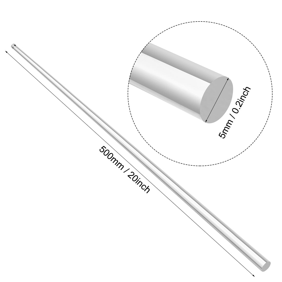 uxcell Uxcell Acryl Rundstab, 5 mm Durchmesser 20 Zoll Länge, Durchsichtig, Vollkunststoff PMMA Stangenstab 4 Stück