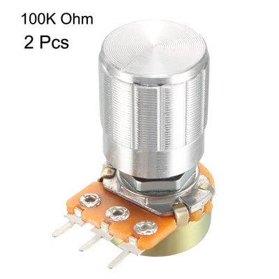 Harfington Uxcell 2Pcs 100K Ohm Variable Resistors Single Turn Rotary Carbon Film Taper Potentiometer with Knobs