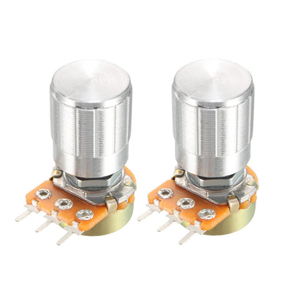 Harfington Uxcell 2Pcs 100K Ohm Variable Resistors Single Turn Rotary Carbon Film Taper Potentiometer with Knobs