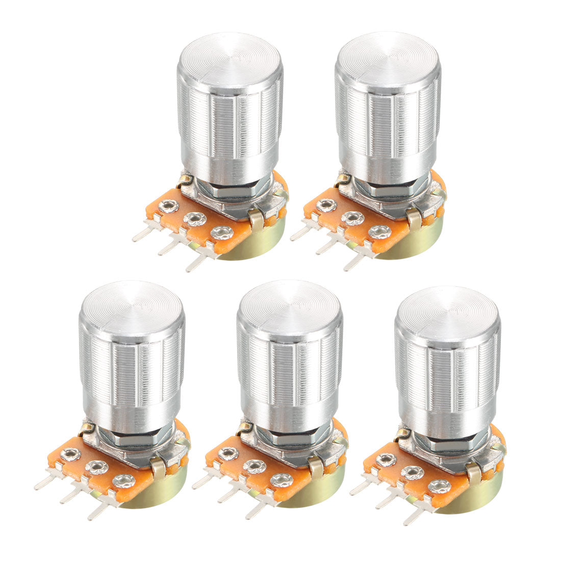 uxcell Uxcell 5Pcs 100K Ohm Variable Resistors Single Turn Rotary Carbon Film Taper Potentiometer with Knob