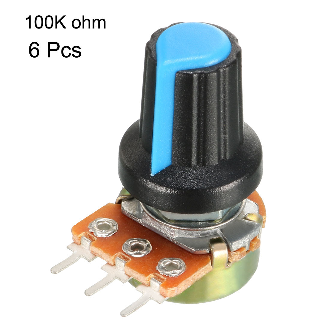 uxcell Uxcell 6Pcs 100K Ohm Variable Resistors Single Turn Rotary Carbon Film Taper Potentiometer with Knobs