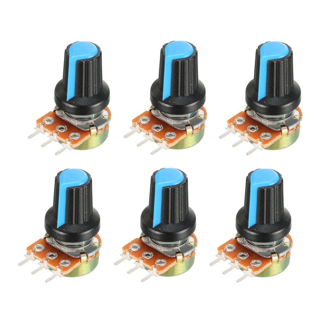 uxcell Uxcell 6Pcs 100K Ohm Variable Resistors Single Turn Rotary Carbon Film Taper Potentiometer with Knobs