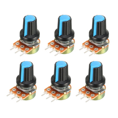 Harfington Uxcell 6Pcs 100K Ohm Variable Resistors Single Turn Rotary Carbon Film Taper Potentiometer with Knobs